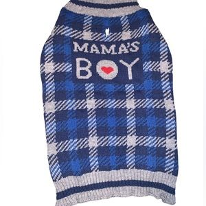 New blue and gray Mama’s Boy pet sweater